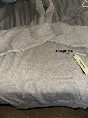 Essentials Gray Pullover Hoodie with Chest Logo